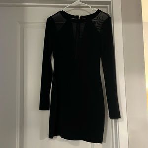 XS Express Black Mini Dress Long Sleeve See-Through V Neck & Accents Worn Once